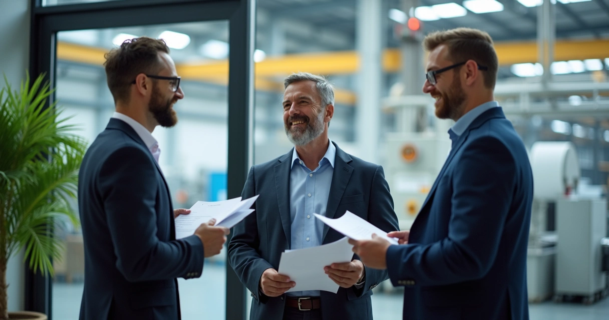 Cliente sendo recebido por time de vendas industrial após passagem de bastão bem feita 