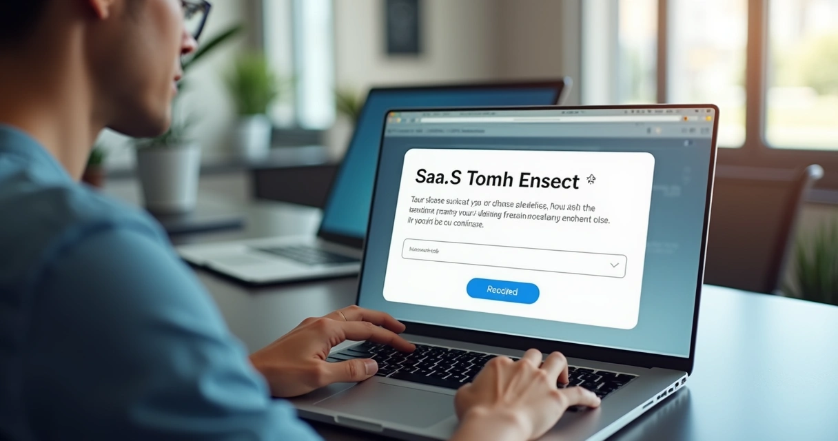 Cliente mexendo em software SaaS com questionário aberto 