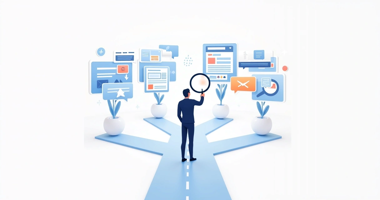 Pessoa analisando várias opções em diferentes canais digitais 