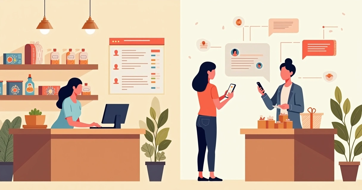 Cliente utilizando loja física e online de negócio local