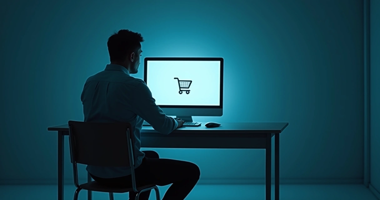 Cliente olhando para uma loja online vazia em seu laptop 