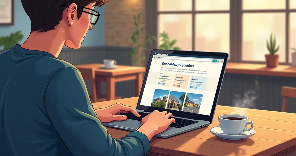 Pessoa usando o notebook para navegar em um site local de empresa