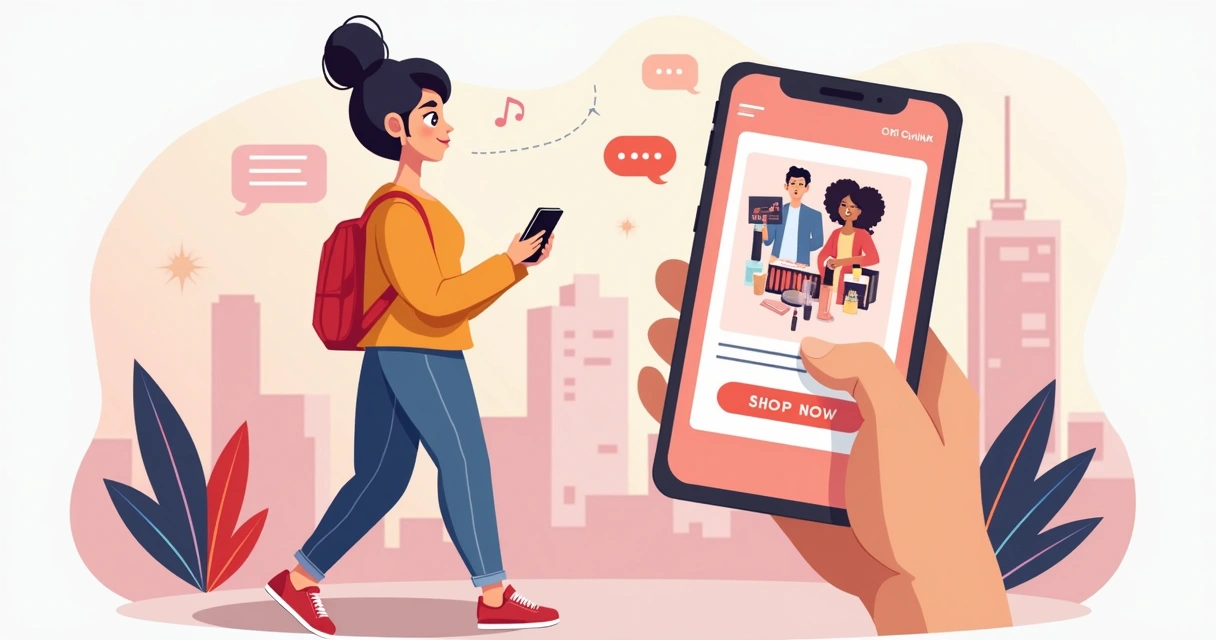 Mulher jovem recebendo link de catálogo digital Eudora no celular 