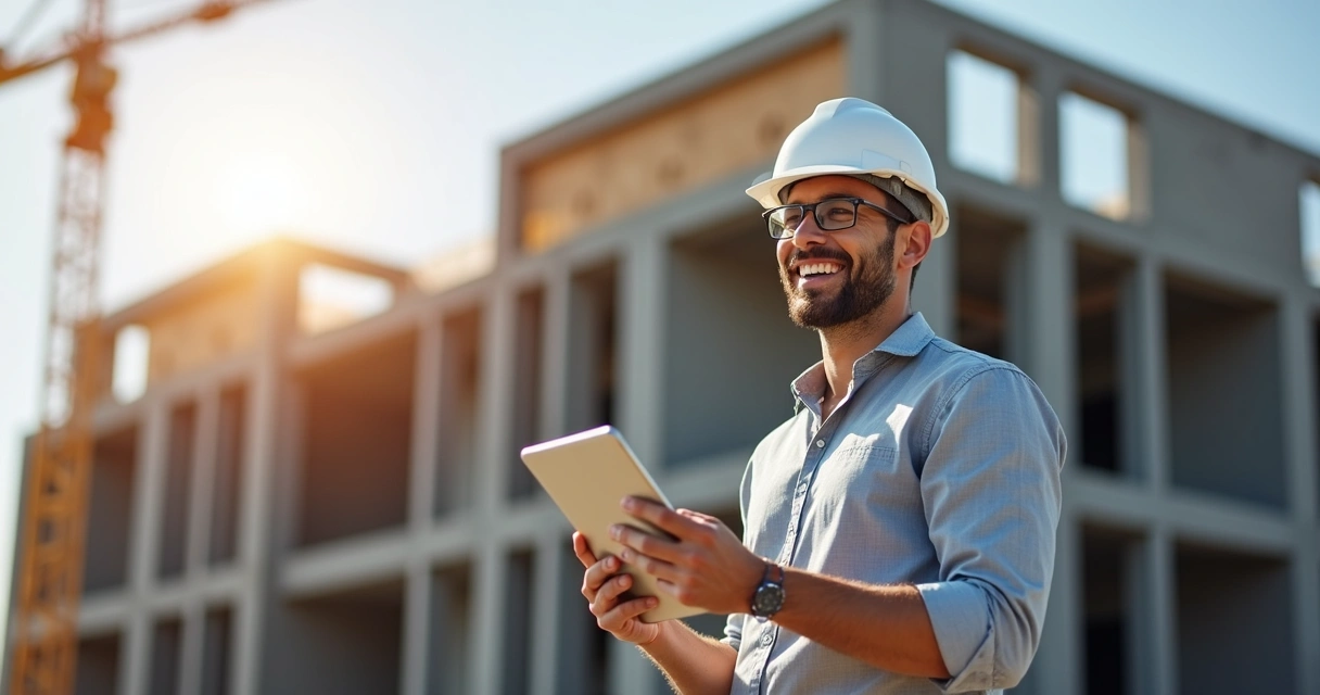 Cliente observando evolução da obra por tablet