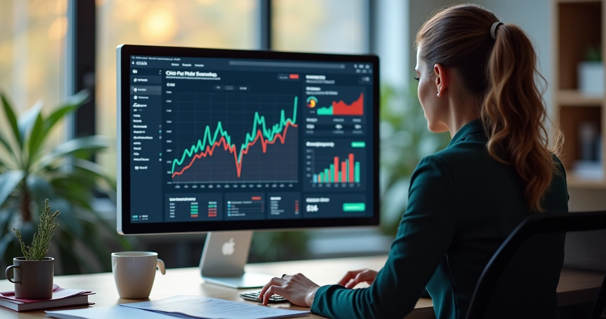 Profissional olhando para alerta digital de possível perigo de pagamento de cliente na tela do computador 