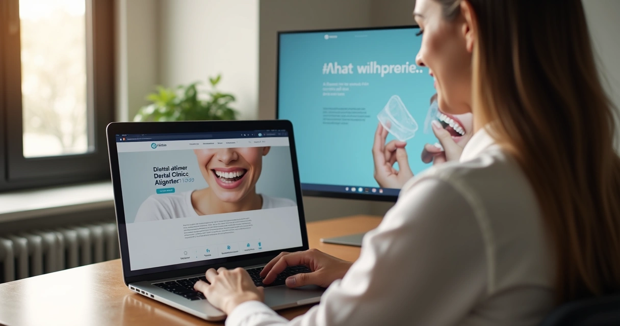 Pessoa navegando em site de clínica em notebook 