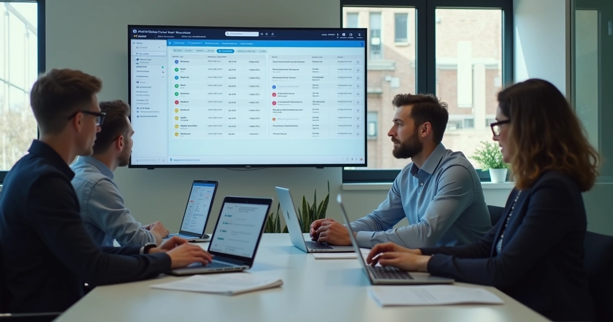 Equipe revisando emissão piloto de notas 