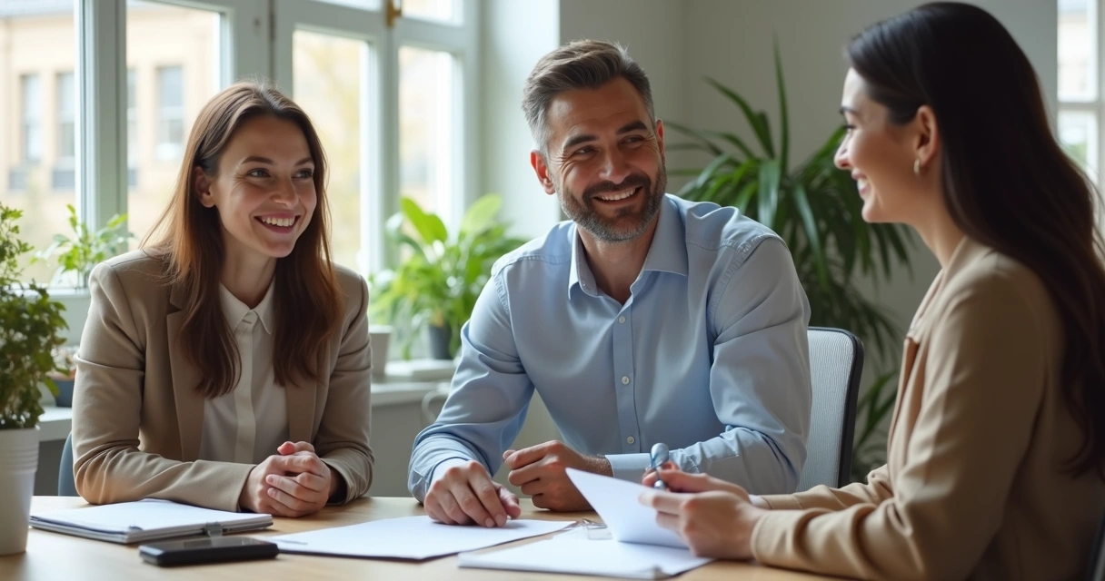 Reunião de onboarding entre contador e cliente em escritório moderno