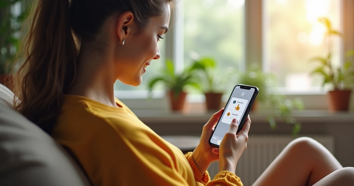Cliente jovem responde pesquisa de feedback em smartphone 