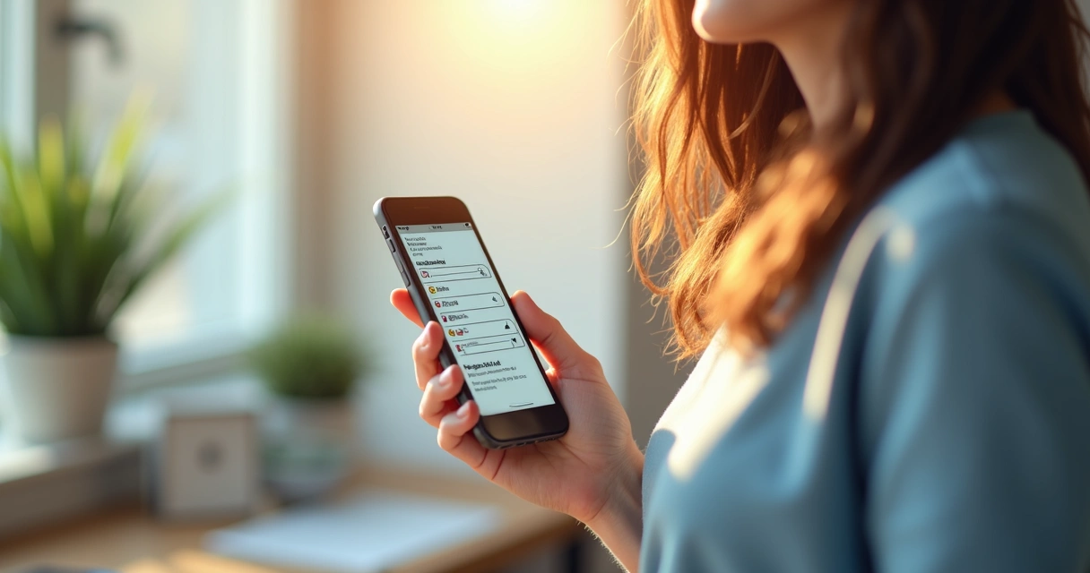Uma mulher segurando um celular respondendo um formulário digital 
