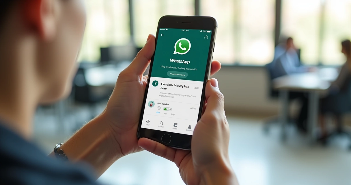 Mão segurando smartphone com tela de resposta NPS no WhatsApp