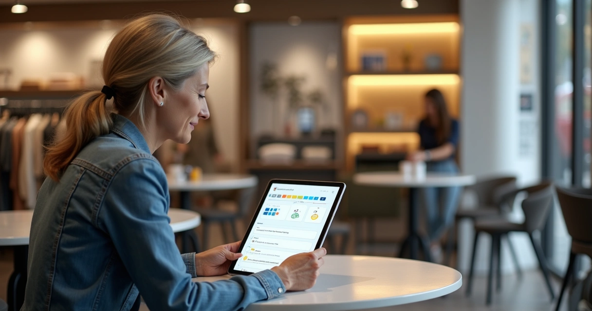 Cliente usando tablet para responder pesquisa em loja física