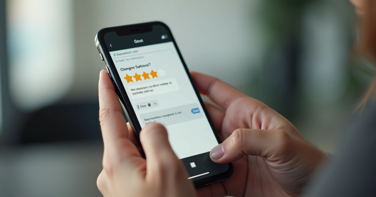 Cliente respondendo pesquisa de satisfação no celular 