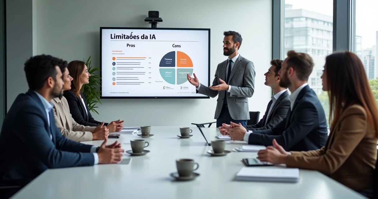 Reunião de empresários discutindo limitações de IA 