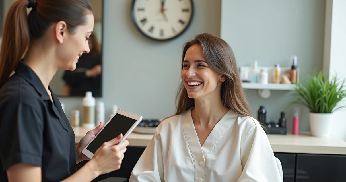 Cliente satisfeito sendo atendido após agendamento 