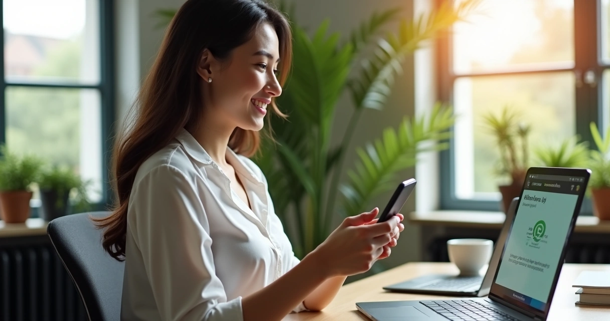 Pessoa satisfeita lendo mensagemautomatizada no WhatsApp 