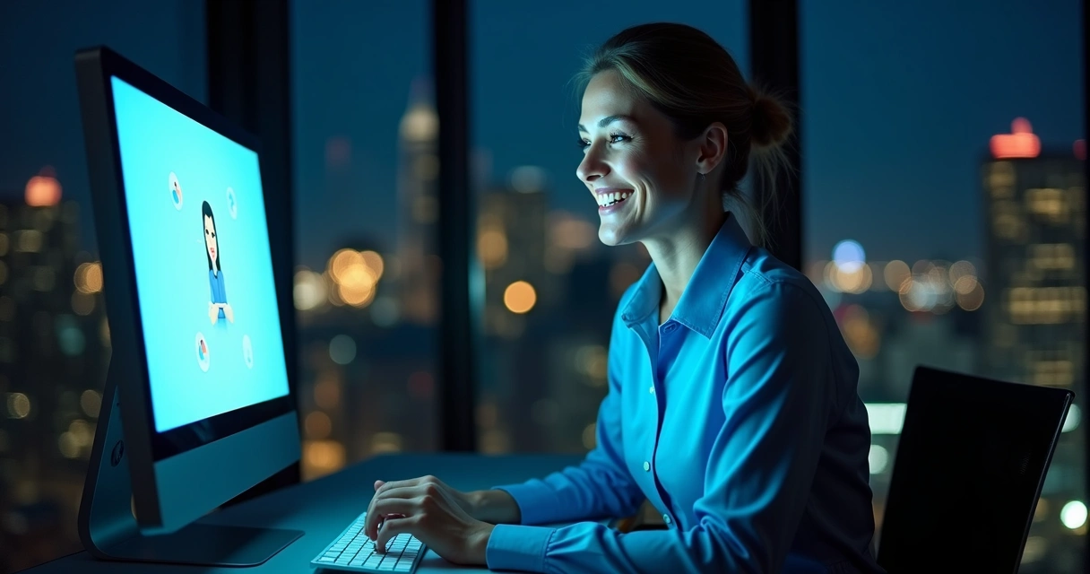 Cliente sorrindo ao receber atendimento de chatbot IA 