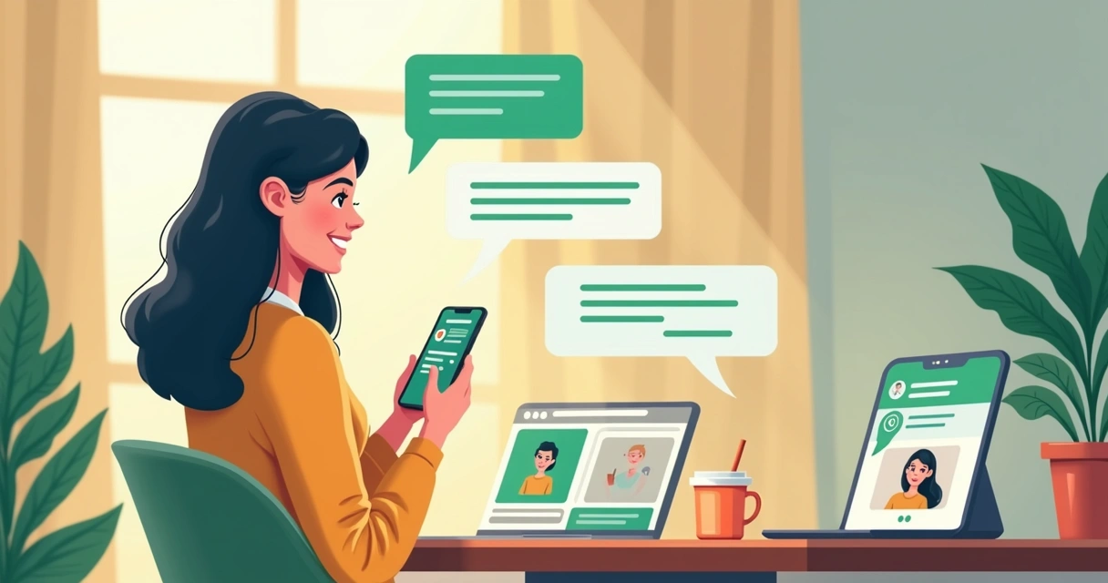 Cliente satisfeito interagindo com chatbot no WhatsApp em smartphone 