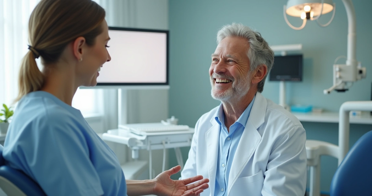 Paciente sorrindo após atendimento em clínica odontológica 