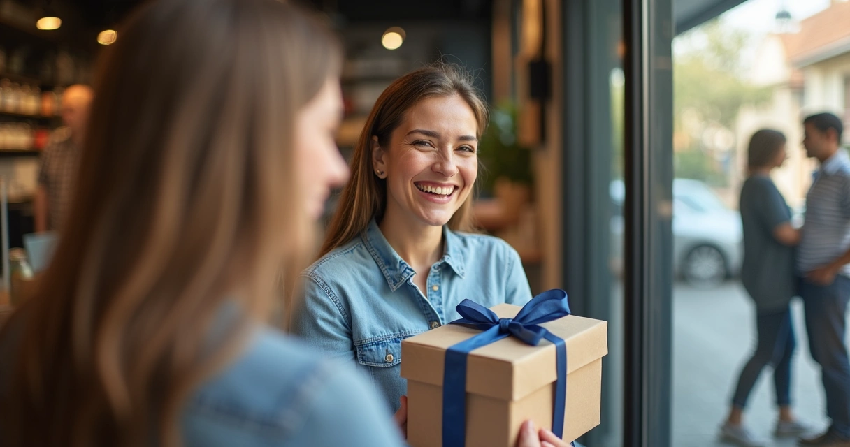 Cliente sorridente recebendo pacote de presente 