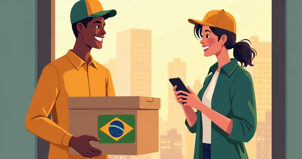 Cliente sorridente recebendo entrega no Brasil 