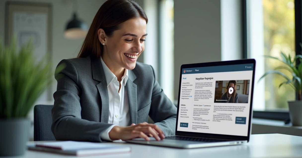 Cliente satisfeito analisando proposta digital no notebook 