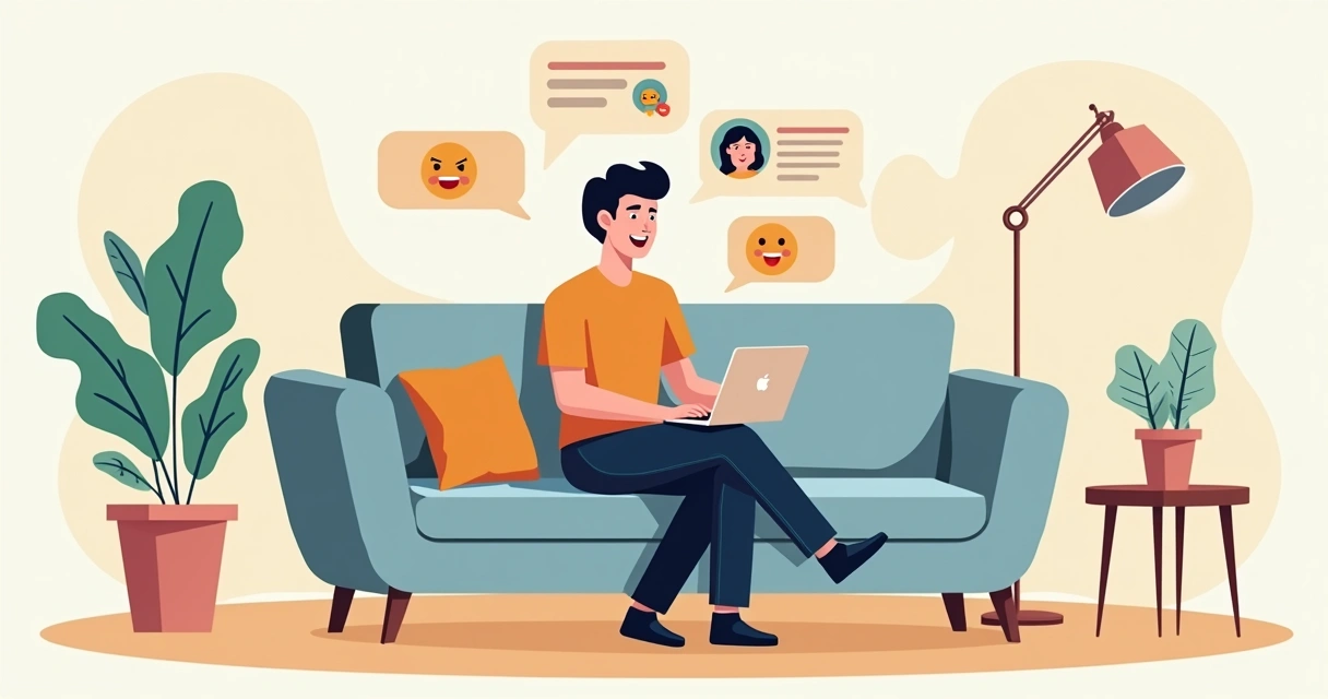 Cliente sorrindo e enviando feedback pelo celular 