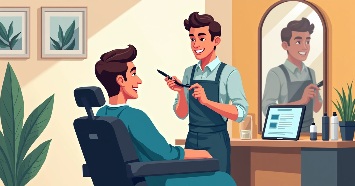 Cliente sorrindo após corte de cabelo na barbearia 