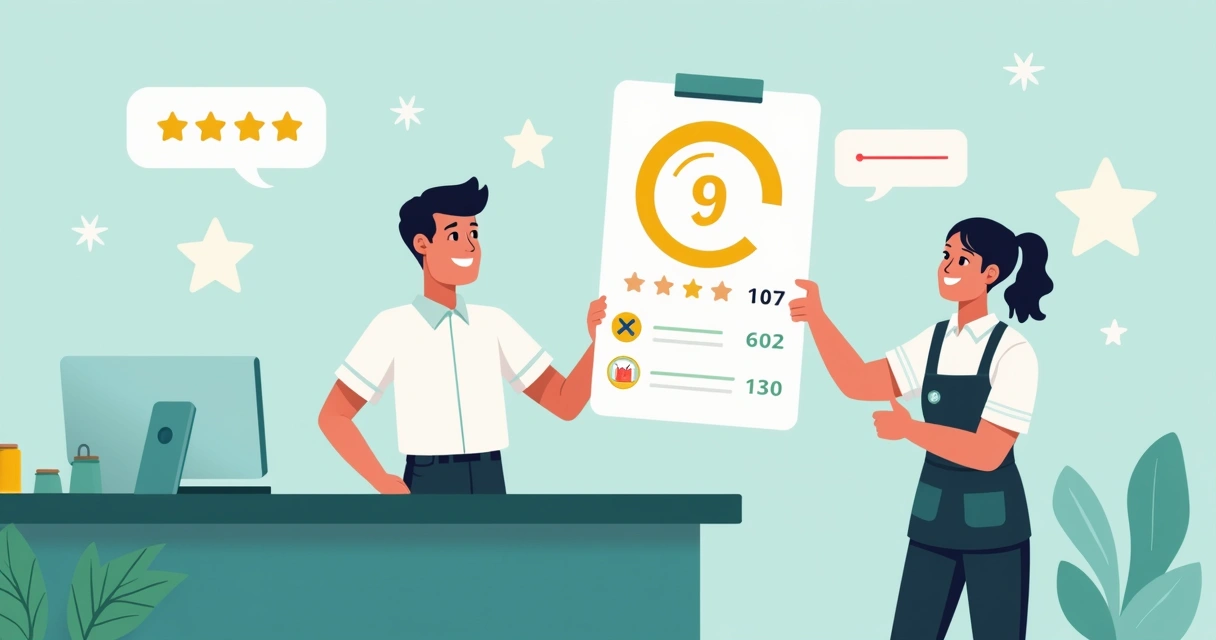 Cliente satisfeito segurando nota de avaliação de atendimento