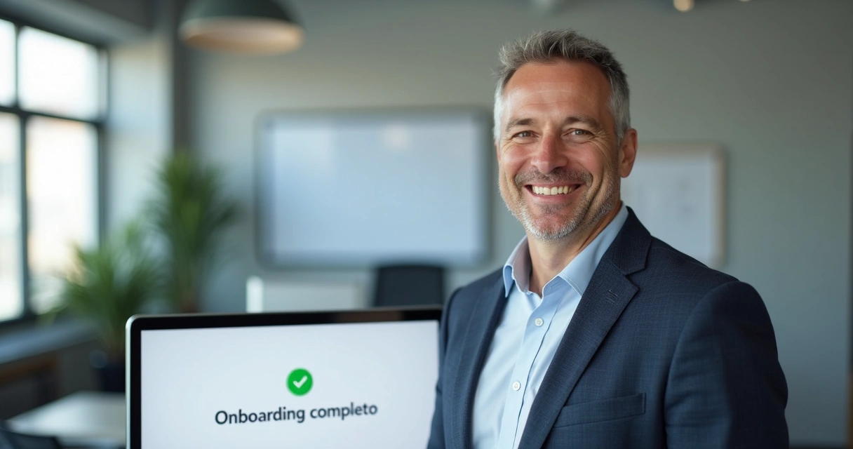 Cliente sorrindo após concluir onboarding digital 