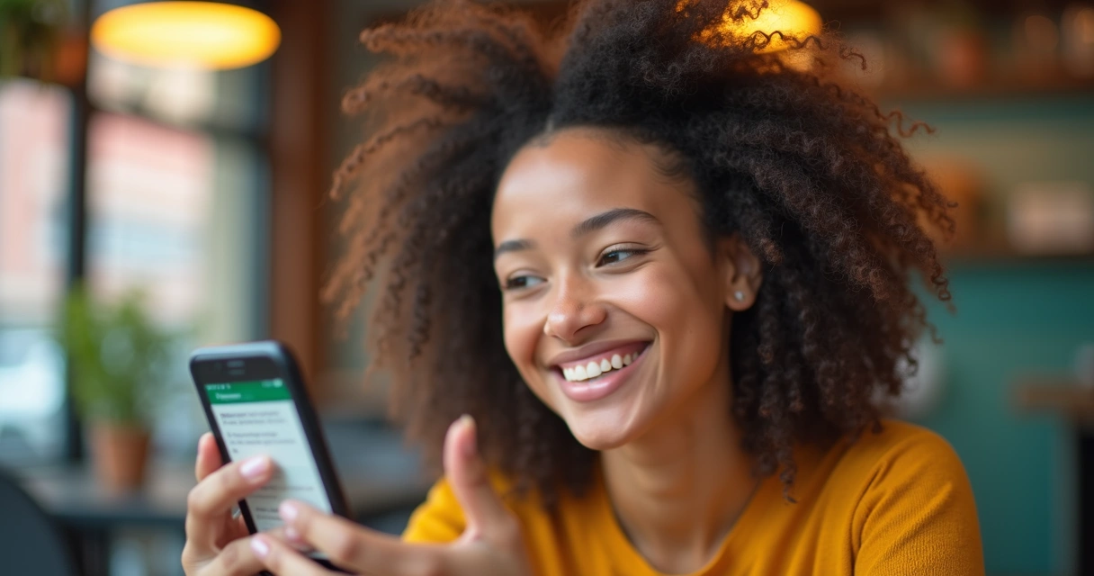 Cliente feliz após atendimento personalizado no WhatsApp. 