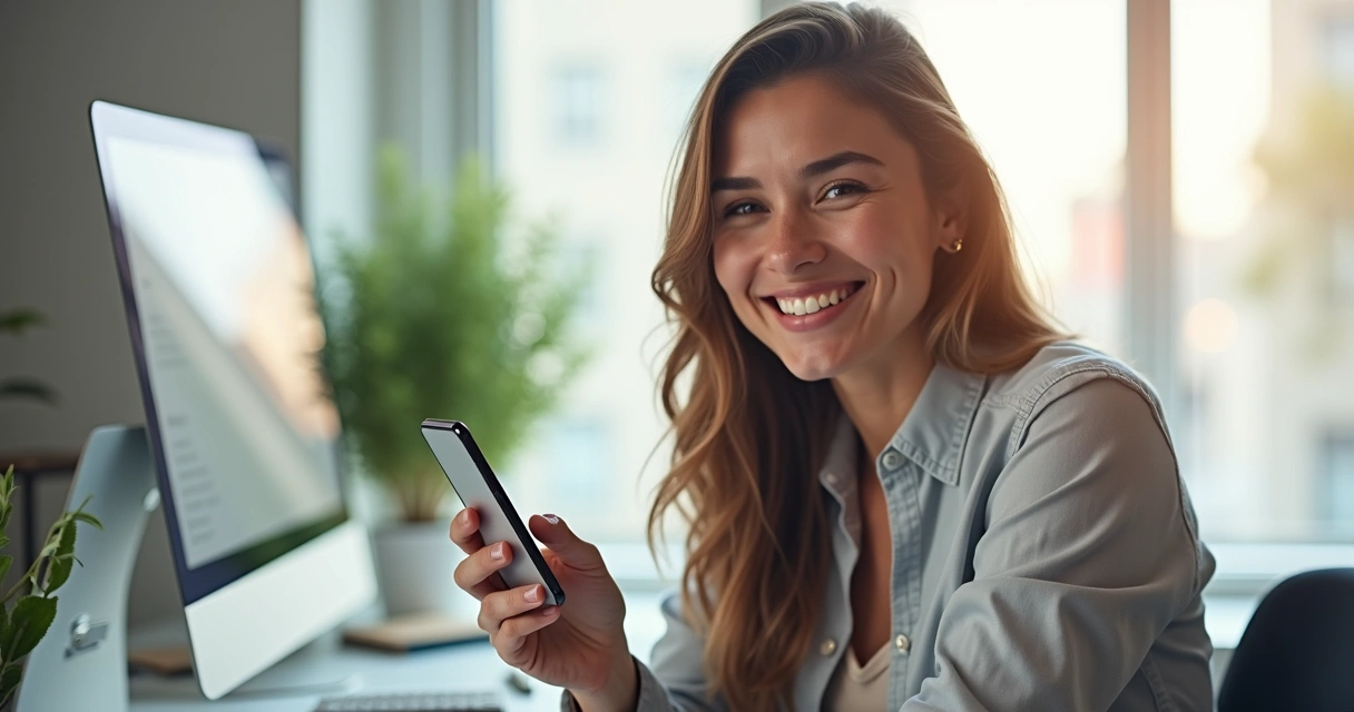 Pessoa sorrindo depois de responder pesquisa de satisfação online 