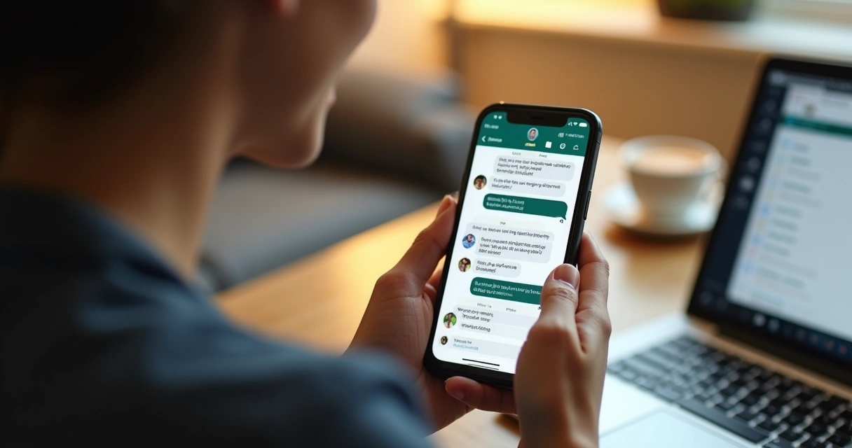 Cliente satisfeito recebendo atendimento pelo WhatsApp em um smartphone 