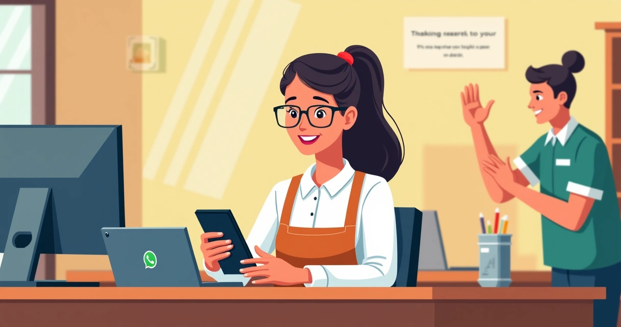 Cliente satisfeito olhando mensagem de WhatsApp no celular