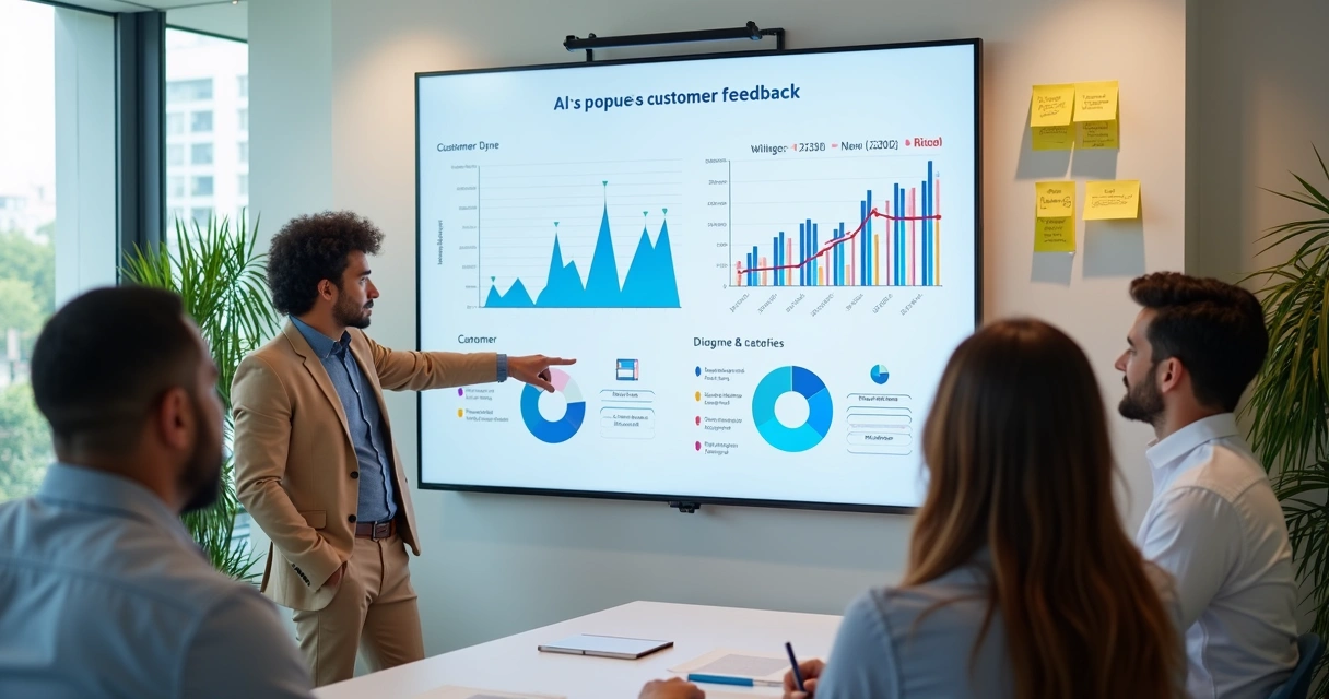 Equipe analisando feedback de clientes na tela 