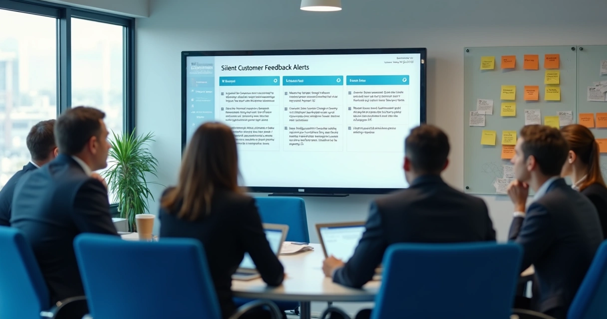 Equipe preocupada analisando feedbacks de clientes silenciosos 