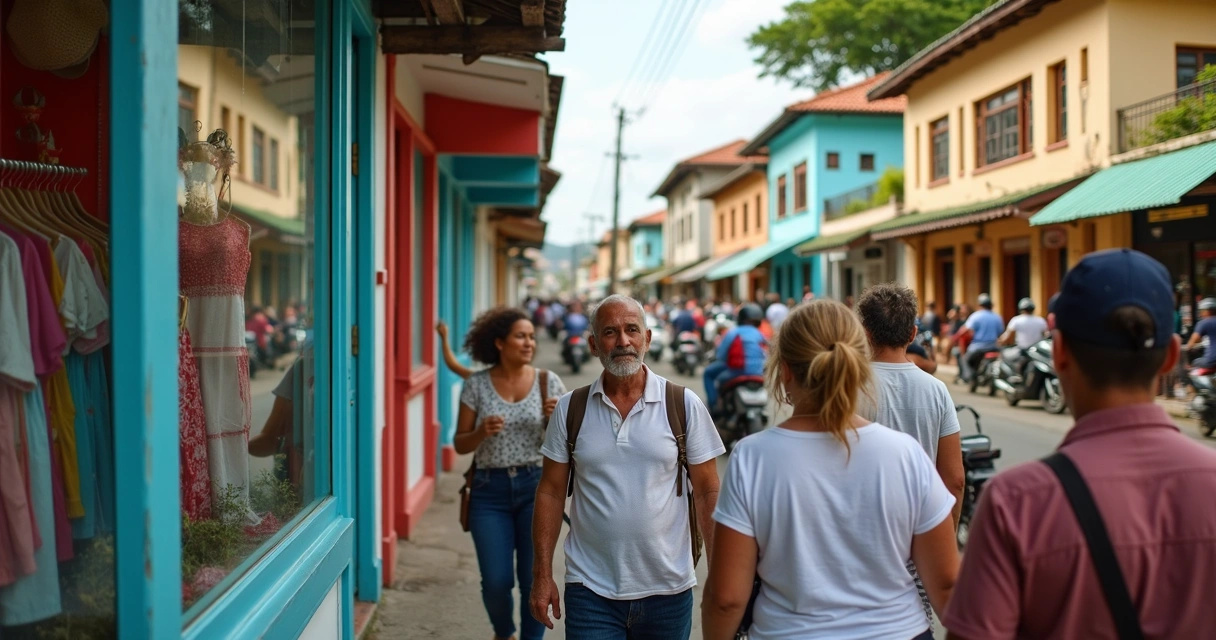 Mulheres e homens variados observando vitrine de loja no centro de Sobral 