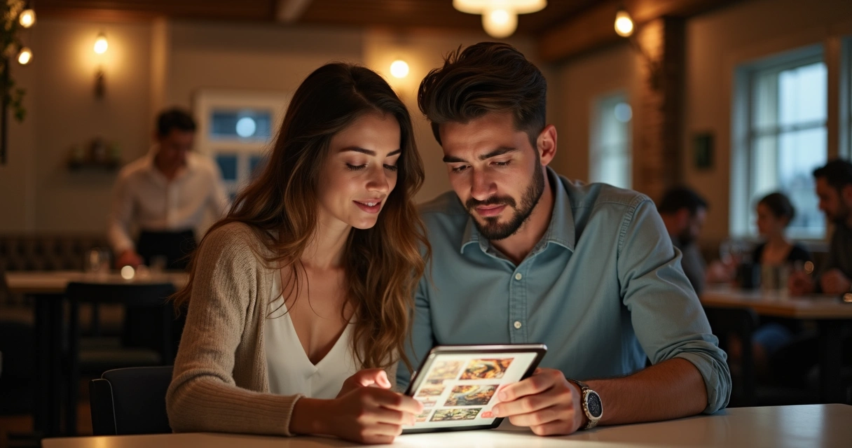 Cliente usando tablet para fazer pedido em restaurante 