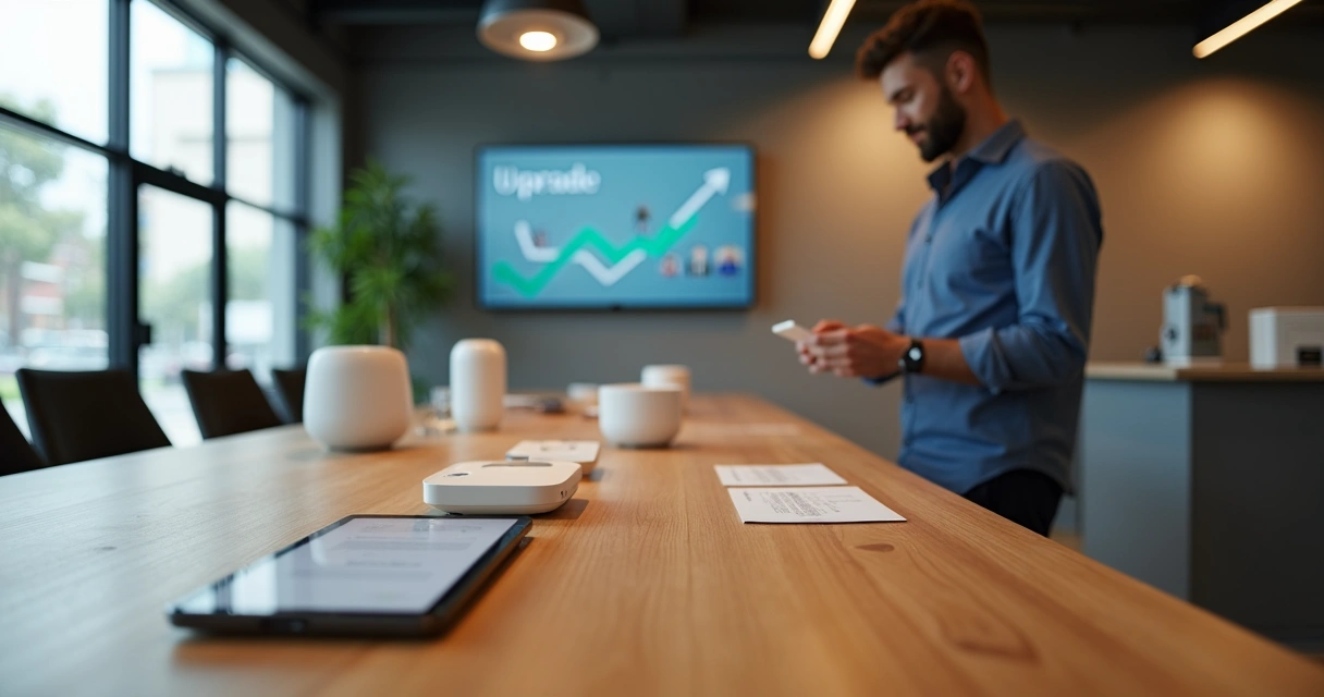 Cliente de PME experimentando produto em loja moderna 