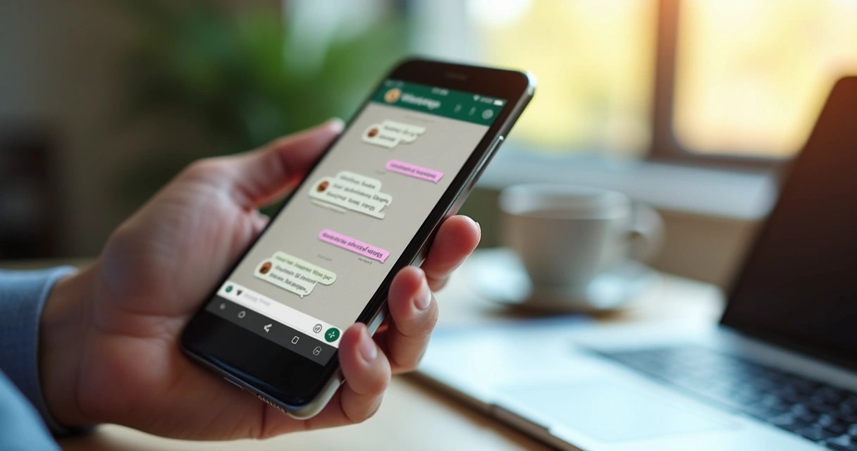 Pessoa segurando celular aberto no WhatsApp
