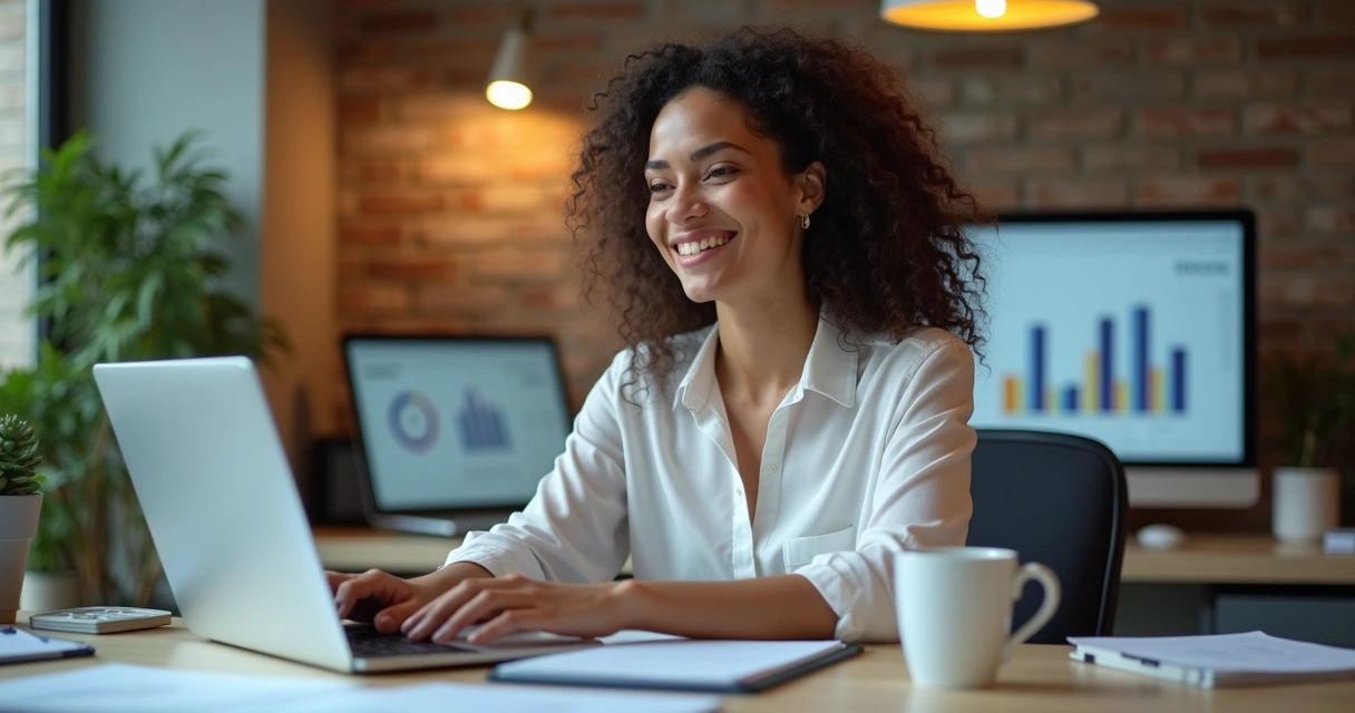 Cliente satisfeito consultando painel de notas fiscais online