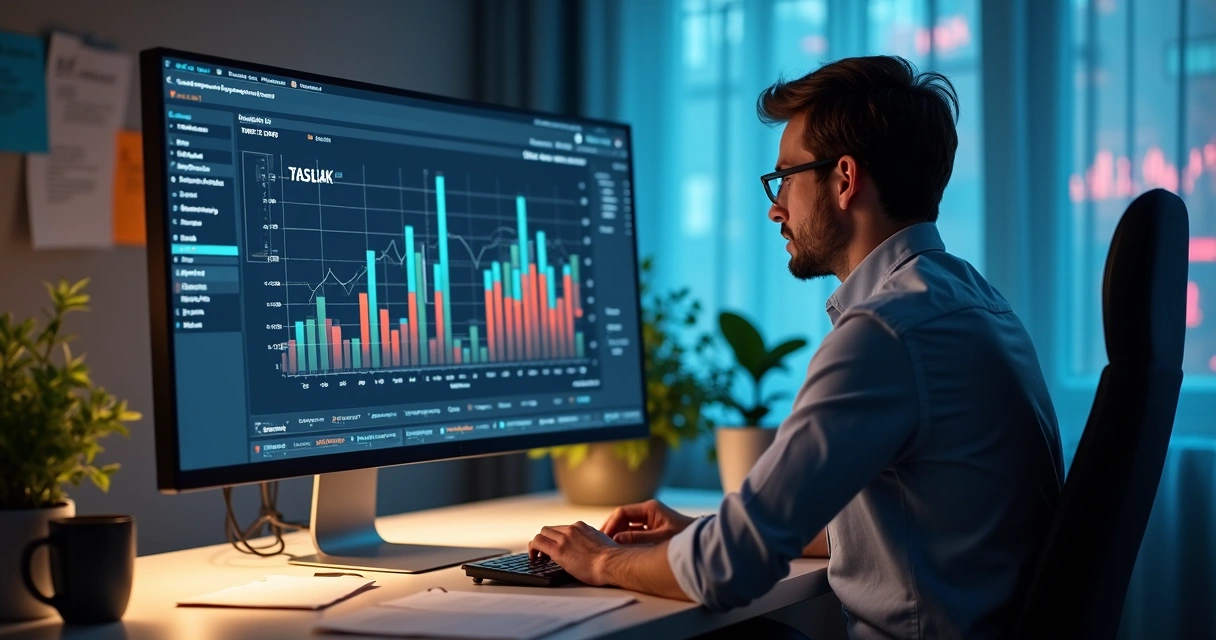 Pessoa analisando gráficos de valor do cliente em tela de computador