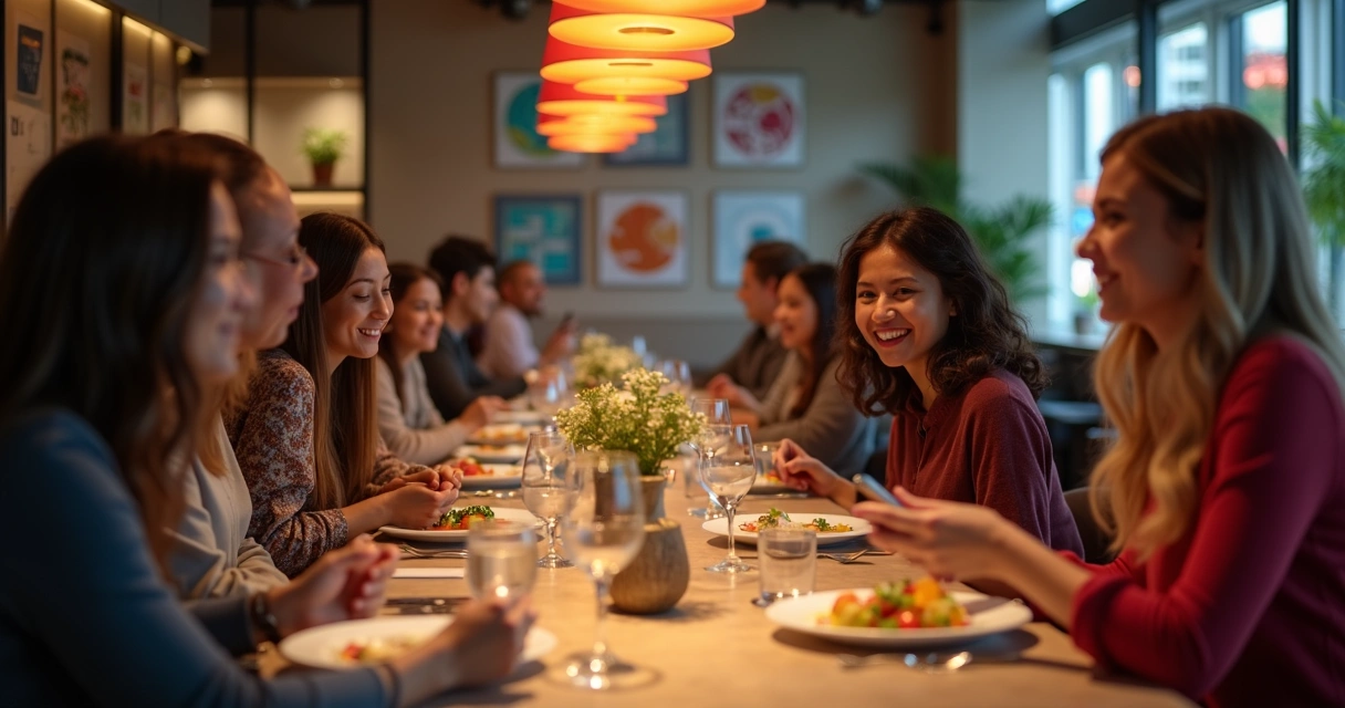 Pessoas analisando dados de satisfação em restaurante 