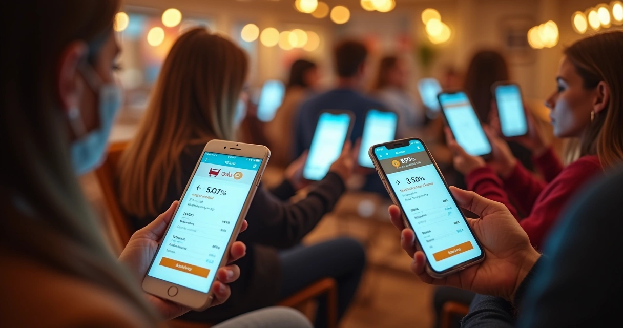 Clientes em loja virtual analisando preços pelo celular