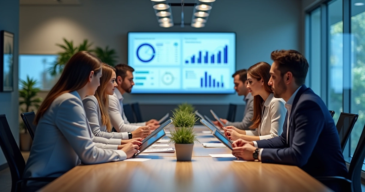 Equipe de empresa atendendo clientes diversos com soluções financeiras próprias, cenário corporativo moderno 