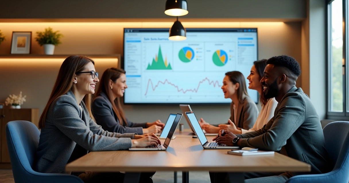 Grupo de clientes conversando animados em ambiente de negócios moderno 