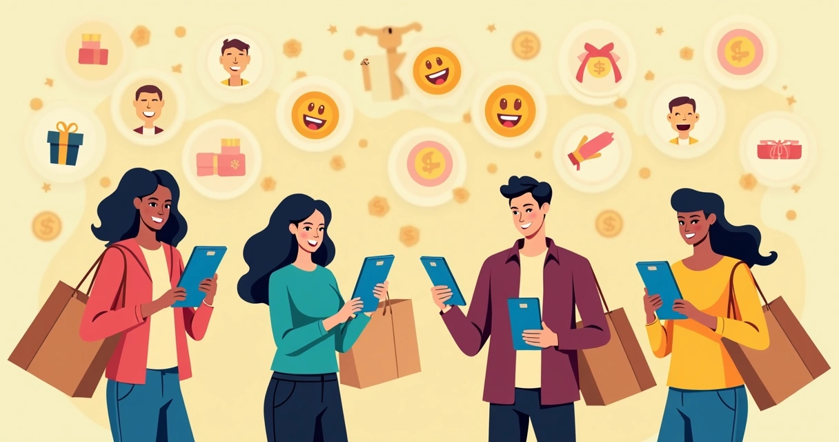 Clientes recebendo recompensas digitais após compra 