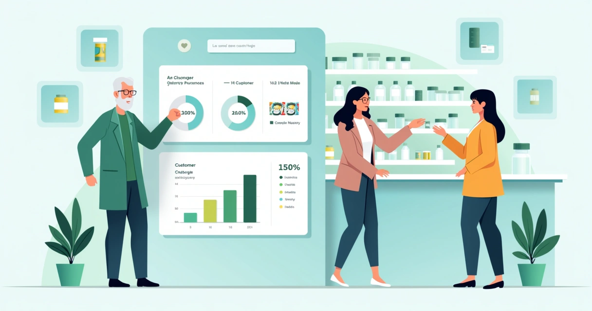 Dashboard digital com perfil de clientes de farmácia 
