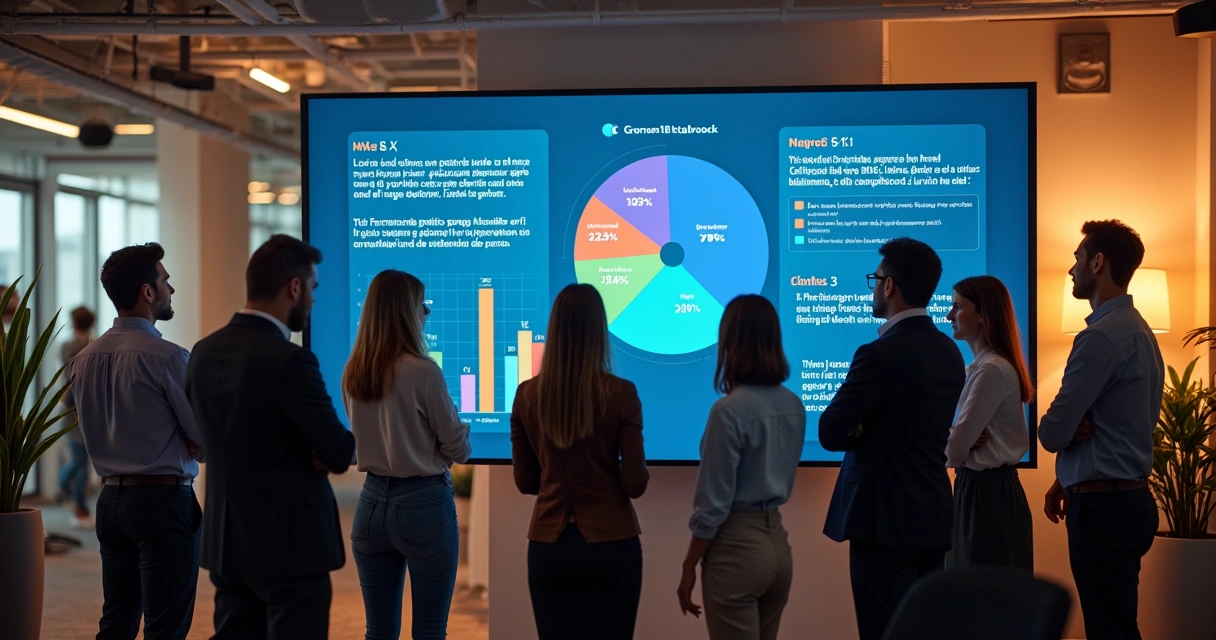 Pessoas analisando opiniões digitais de clientes em um painel digital 