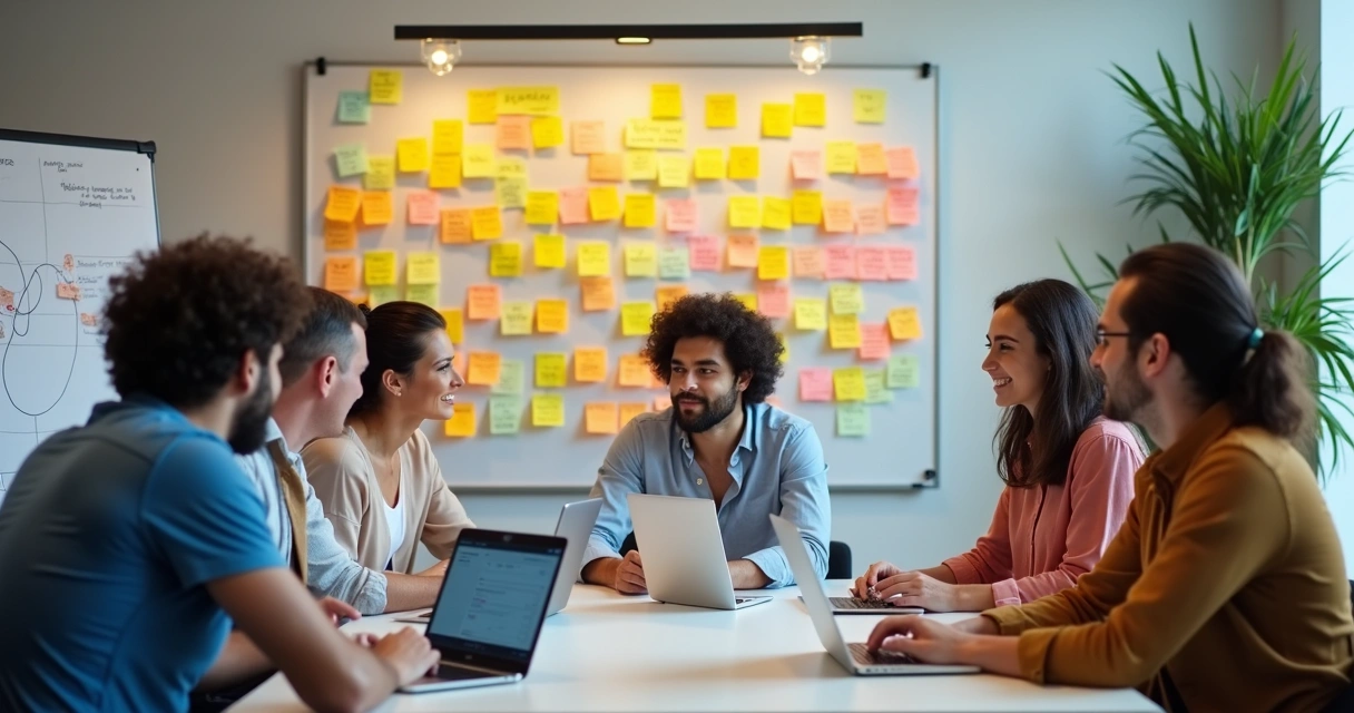 Equipe reunida discutindo feedback de clientes 